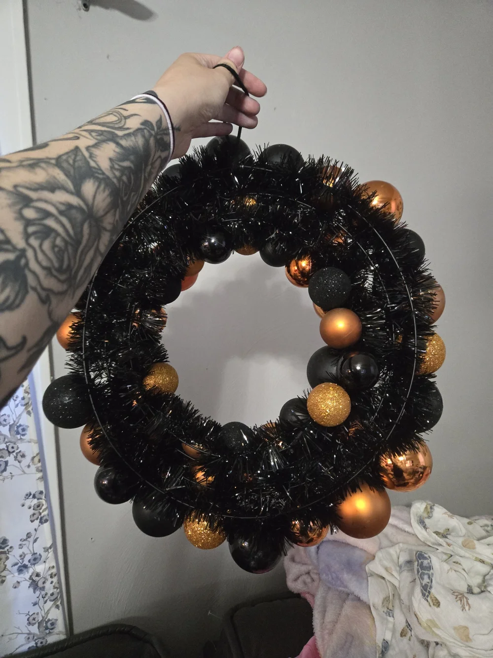 Halloween Black & Orange Pumpkin Ornament Wreath - Unbranded